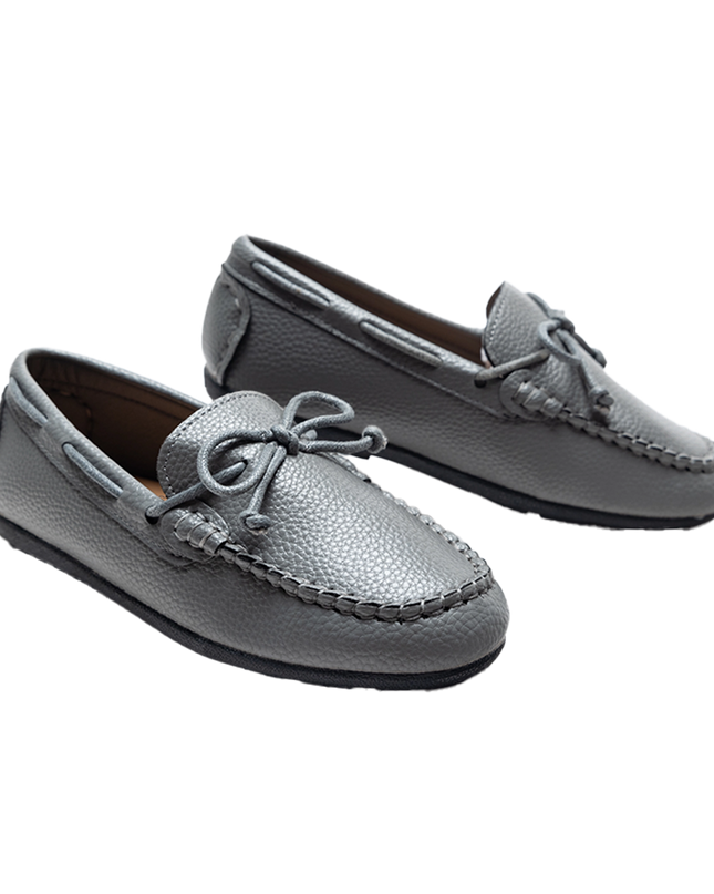 Gray Faux Leather Laced Loafers