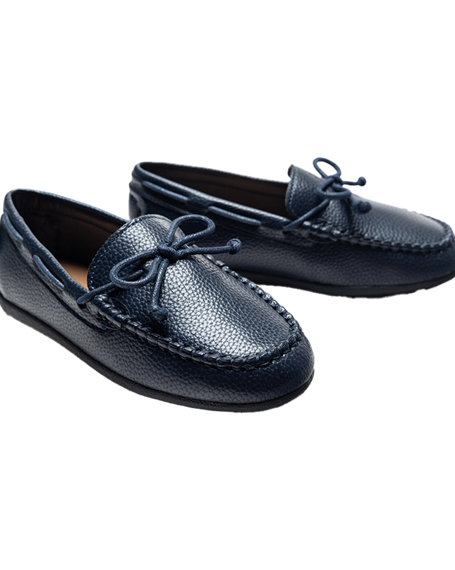 Navy Faux Leather Laced Loafers
