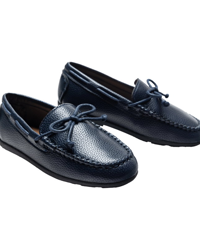 Navy Faux Leather Laced Loafers