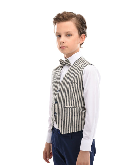 kids atelier moustache Gray Ruggero Striped Vest Outfit Set
