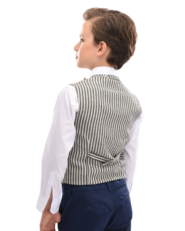 kids atelier moustache Gray Ruggero Striped Vest Outfit Set