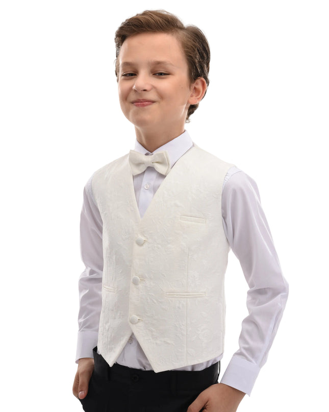 kids atelier moustache Cream Taddeo Floral Vest Outfit Set