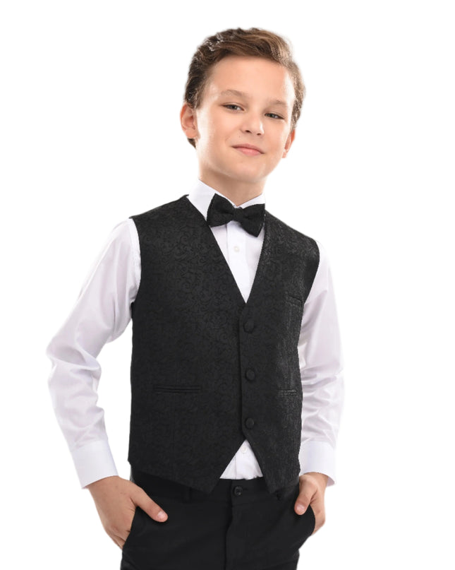 kids atelier moustache Black Nero Floral Vest Outfit Set