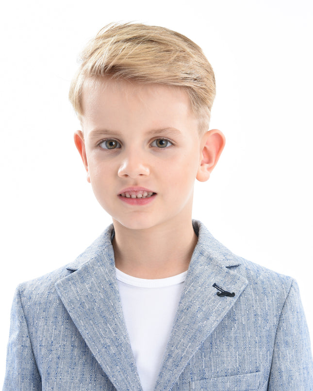 kids-atelier-moustache-Blue Tweed Peak Lapel Blazer