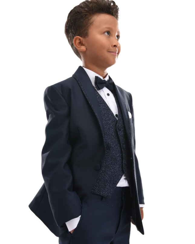 kids atelier moustache Navy Glitter Trim Suit