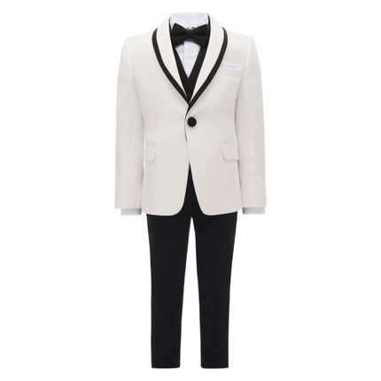 kidsatelier moustache Cream-Black Trim Shawl Lapel 5 Pcs Tuxedo Set
