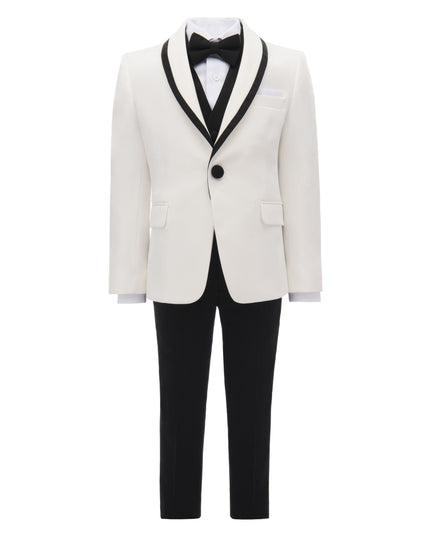 kidsatelier moustache Cream-Black Trim Shawl Lapel 5 Pcs Tuxedo Set