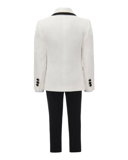 kidsatelier moustache Cream-Black Trim Shawl Lapel 5 Pcs Tuxedo Set