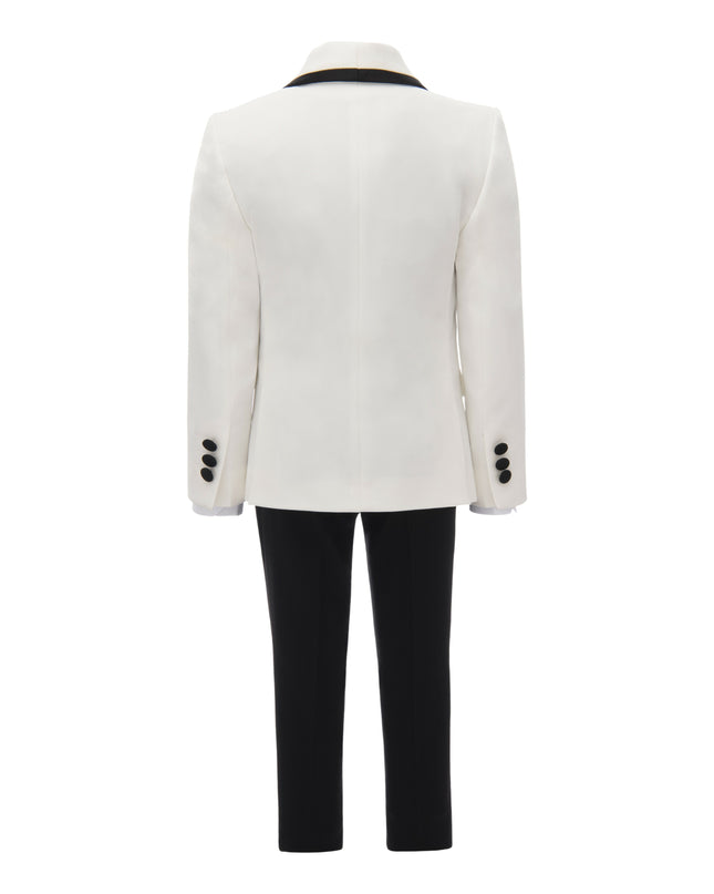 kidsatelier moustache Cream-Black Trim Shawl Lapel 5 Pcs Tuxedo Set