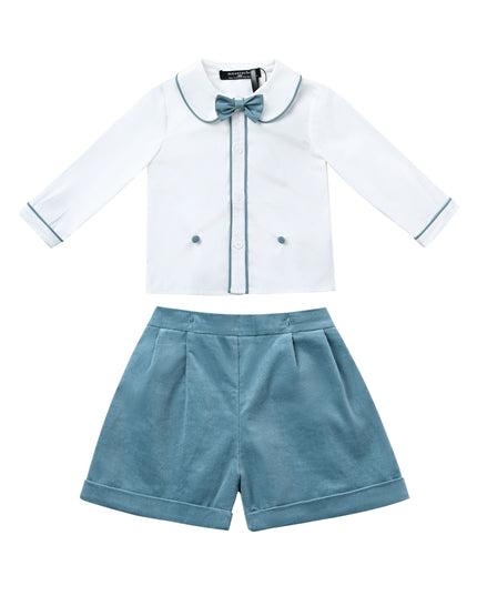 kids atelier moustache White & Teal Formal Shorts Set