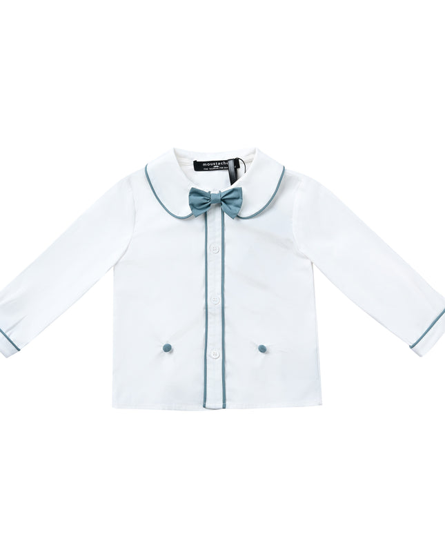 kids atelier moustache White & Teal Formal Shorts Set