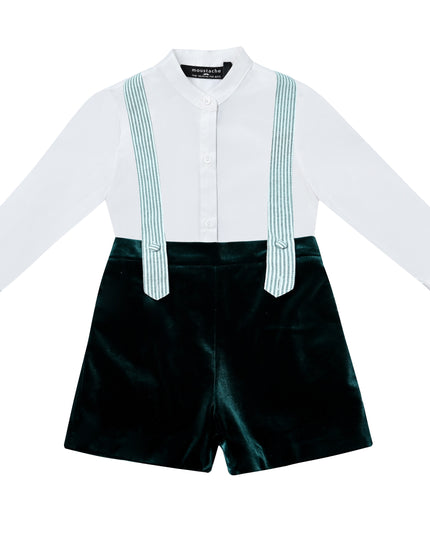 kids atelier moustache Evergreen Velvet Suspender Set