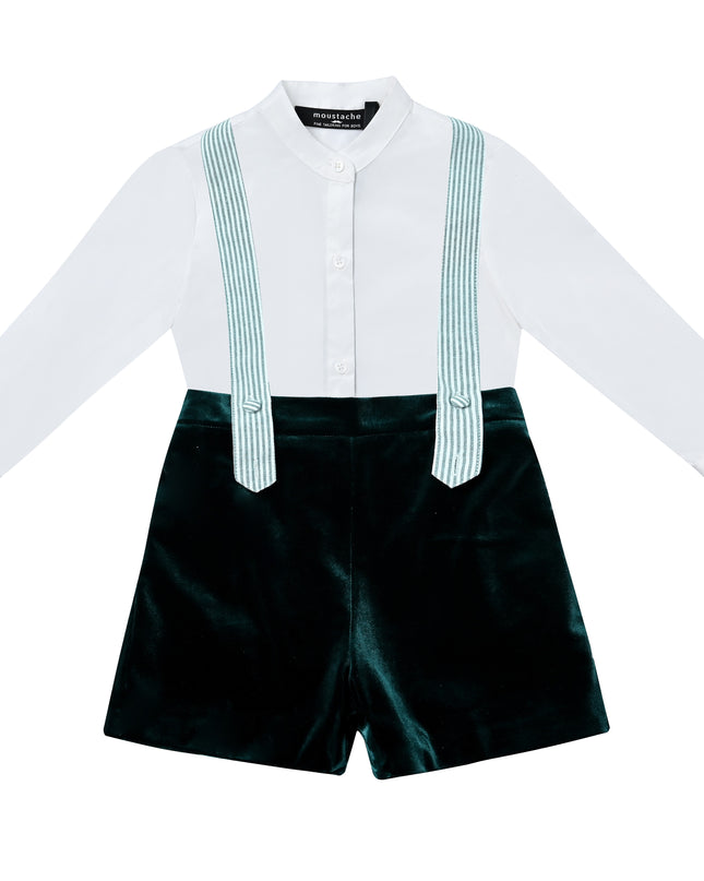 kids atelier moustache Evergreen Velvet Suspender Set