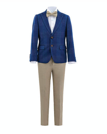 kids atelier moustache Blue Check Blazer Set