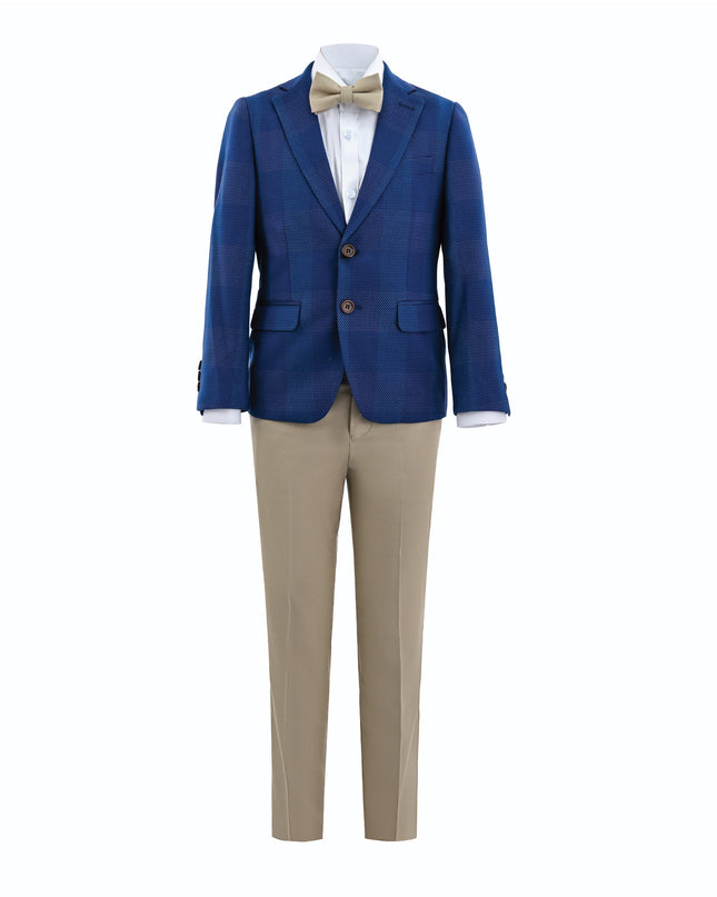 kids atelier moustache Blue Check Blazer Set