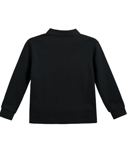 kids atelier moustache Black Long-Sleeve Polo Shirt