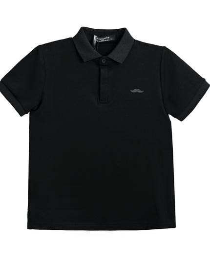 kids atelier moustache Black Polo Shirt with Grey Trim