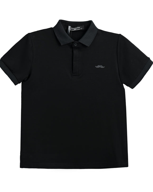 kids atelier moustache Black Polo Shirt with Grey Trim