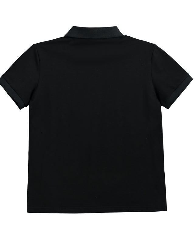 kids atelier moustache Black Polo Shirt with Grey Trim
