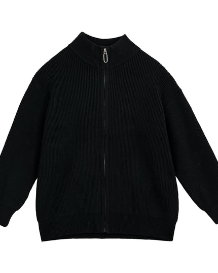 kids atelier Moustache Black Zip Ribbed Sweater