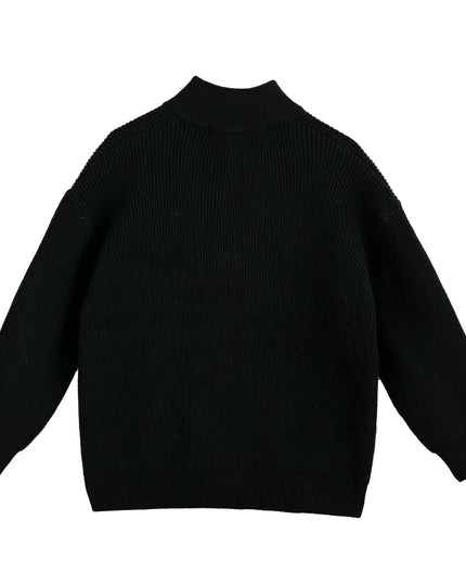 kids atelier Moustache Black Zip Ribbed Sweater