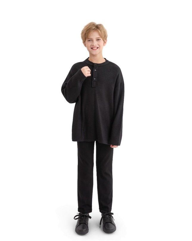 kids atelier moustache Jet Black Three-Button Henley Top