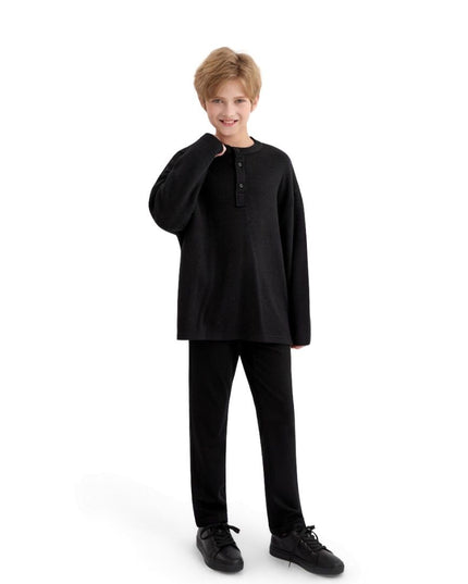 kids atelier moustache Jet Black Three-Button Henley Top
