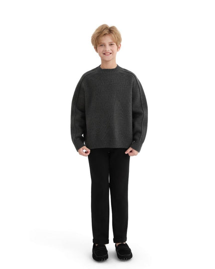 kids atelier moustache Dark Gray Ribbed Crewneck Sweater