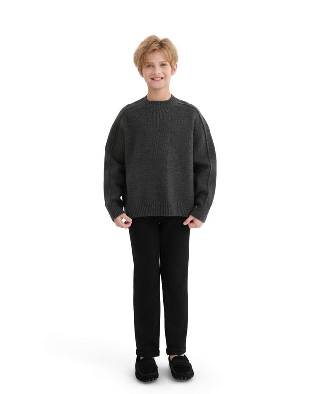 kids atelier moustache Dark Gray Ribbed Crewneck Sweater