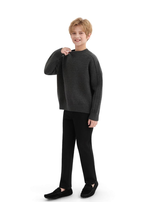 kids atelier moustache Dark Gray Ribbed Crewneck Sweater