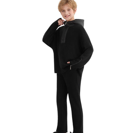 kids atelier moustache Black Ribbed Half-Zip Hoodie