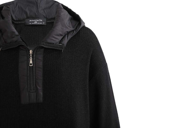 kids atelier moustache Black Ribbed Half-Zip Hoodie