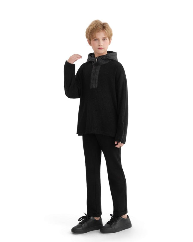 kids atelier moustache Black Ribbed Half-Zip Hoodie
