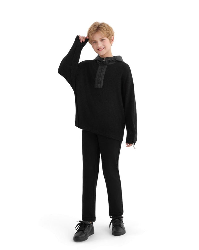 kids atelier moustache Black Ribbed Half-Zip Hoodie
