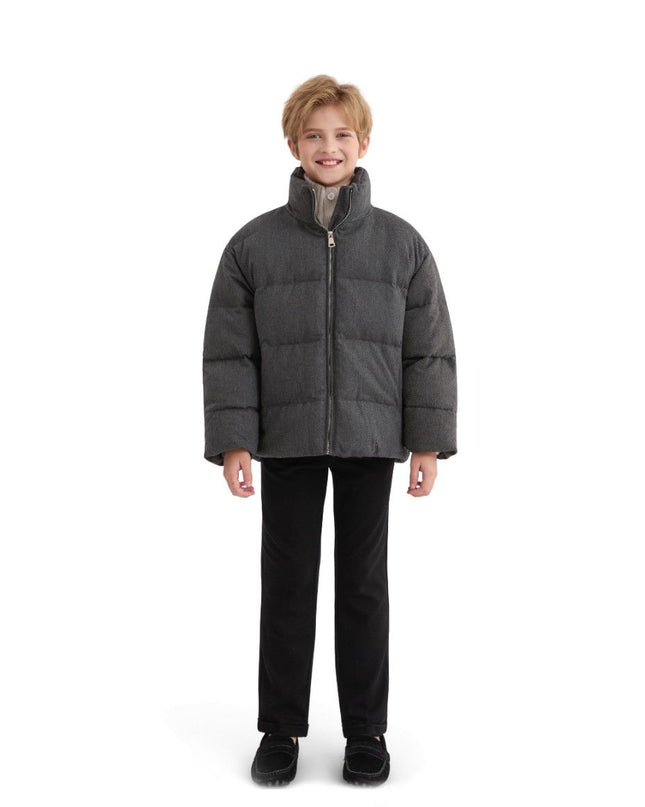 kids atelier moustache Black Puffer Jacket with High Collar