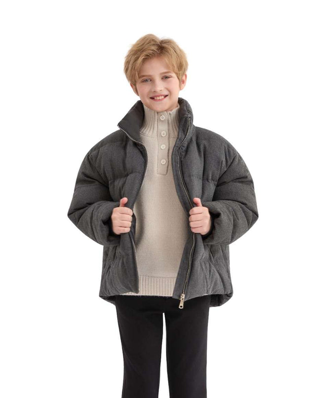 kids atelier moustache Black Puffer Jacket with High Collar