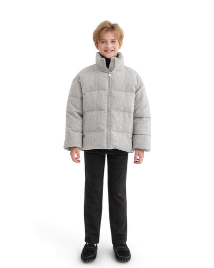 kids atelier moustache Gray Puffer Jacket with High Collar
