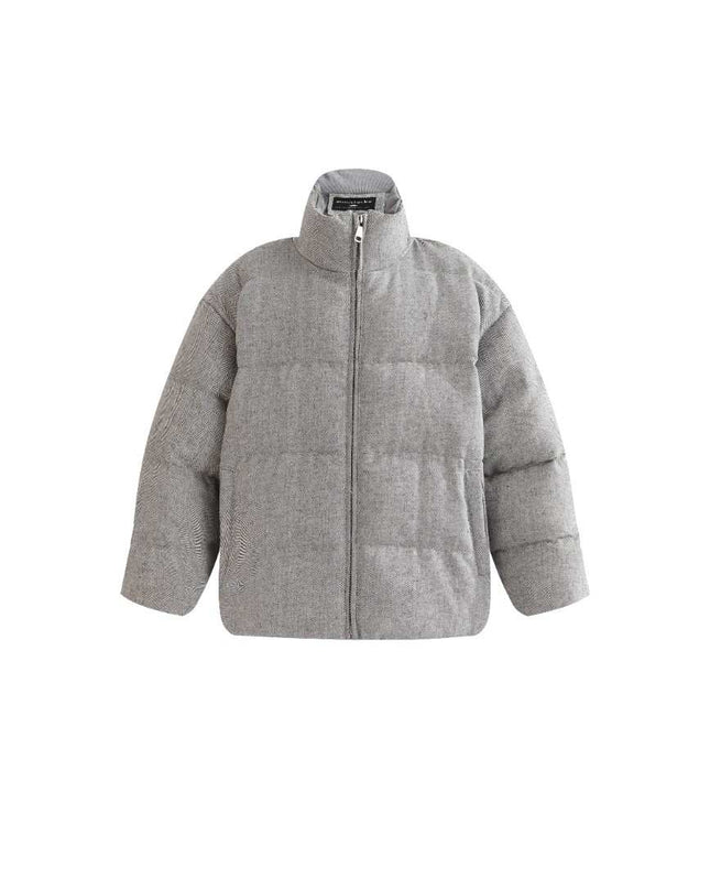 kids atelier moustache Gray Puffer Jacket with High Collar