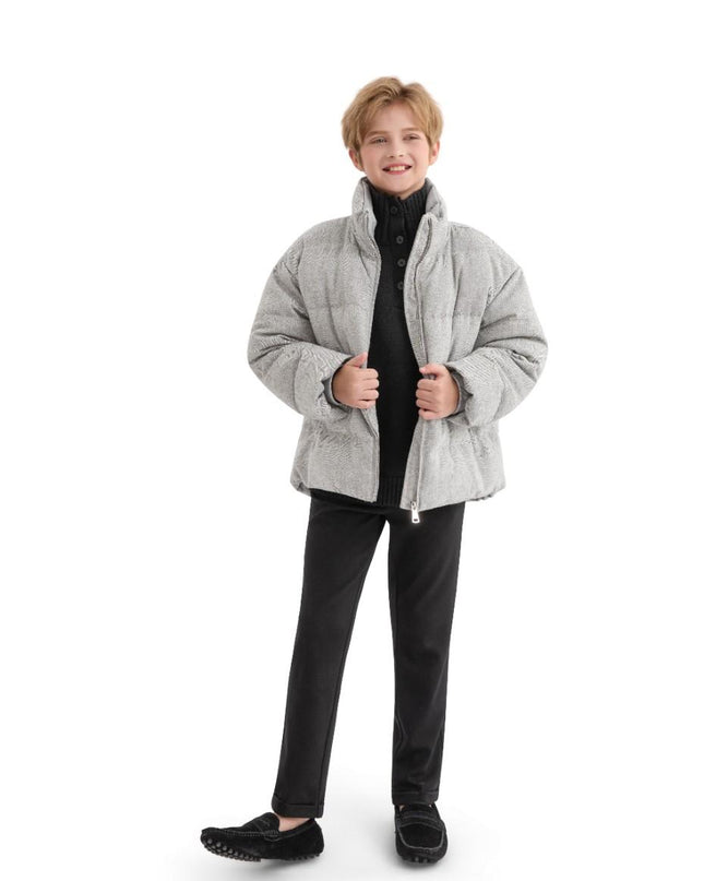 kids atelier moustache Gray Puffer Jacket with High Collar