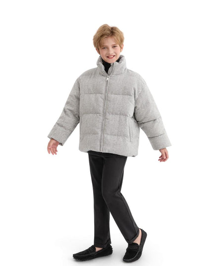 kids atelier moustache Gray Puffer Jacket with High Collar