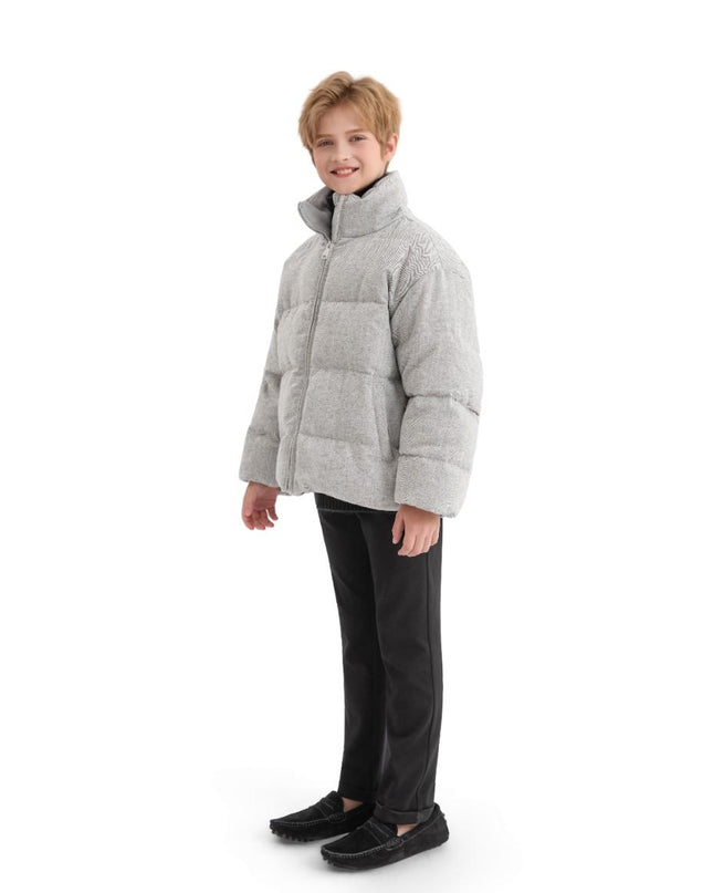 kids atelier moustache Gray Puffer Jacket with High Collar