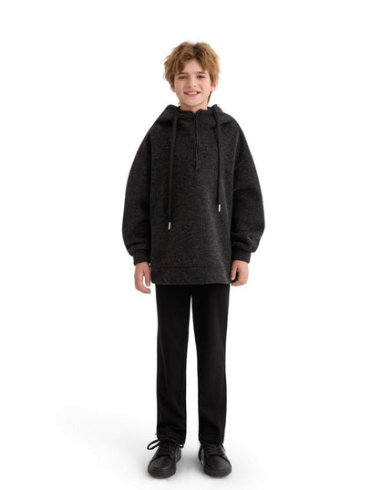 kids atelier moustache Dark Gray Half-Zip Hooded Sweatshirt