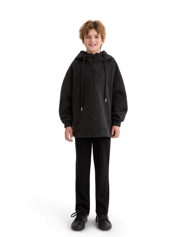 kids atelier moustache Dark Gray Half-Zip Hooded Sweatshirt