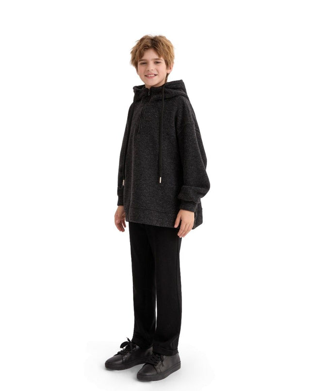 kids atelier moustache Dark Gray Half-Zip Hooded Sweatshirt