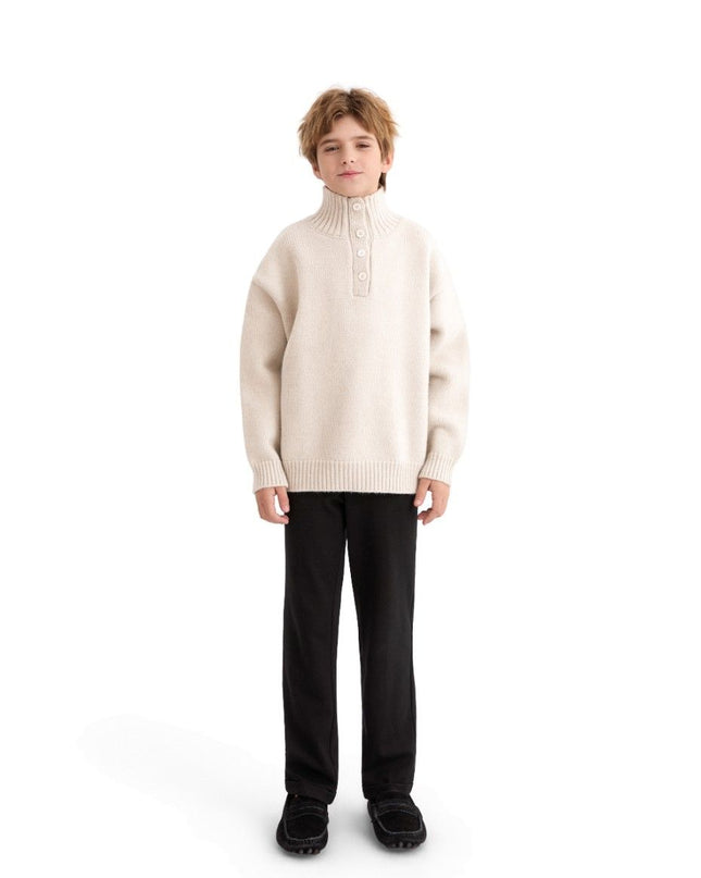 kids atelier moustache Beige Button-Up Ribbed Sweater