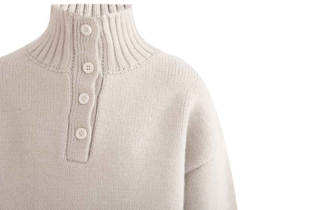 kids atelier moustache Beige Button-Up Ribbed Sweater