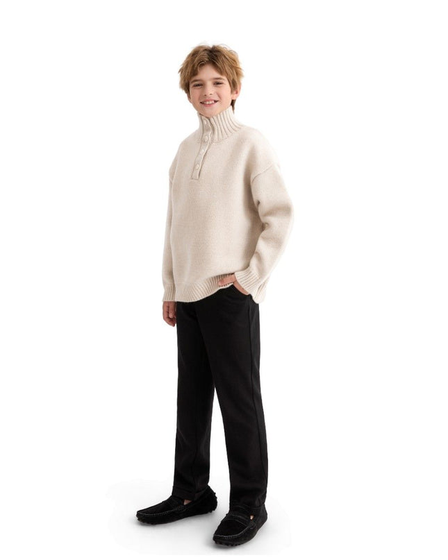 kids atelier moustache Beige Button-Up Ribbed Sweater