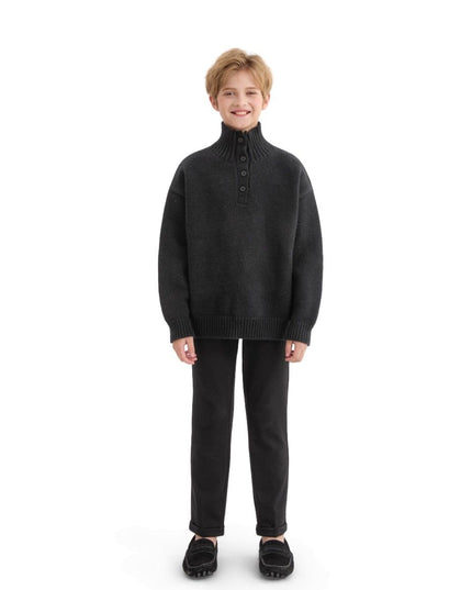 kids atelier moustache Black Button-Up Ribbed Sweater