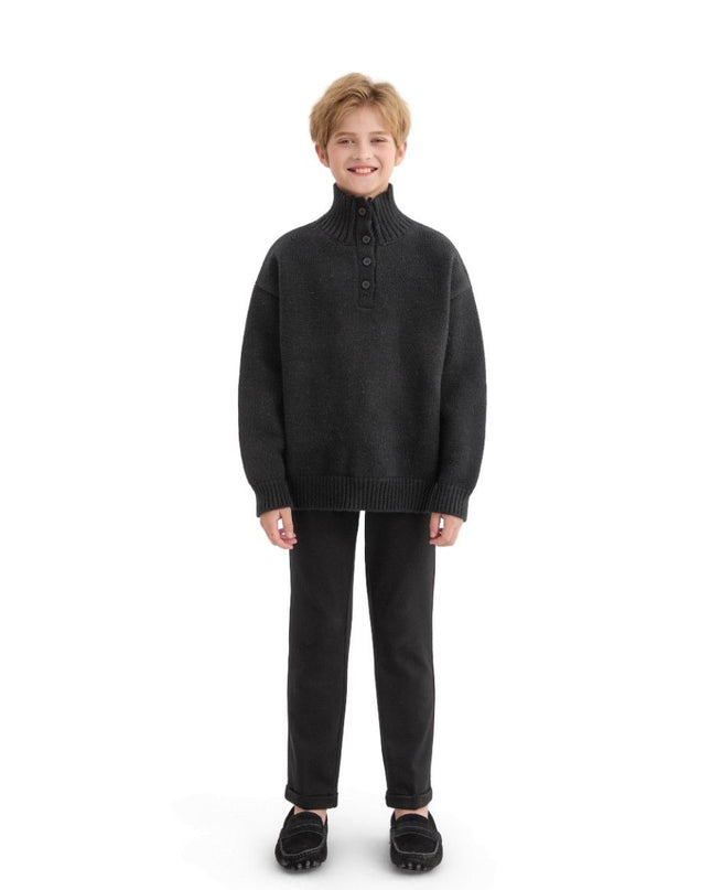 kids atelier moustache Black Button-Up Ribbed Sweater