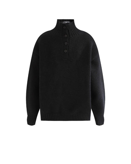 kids atelier moustache Black Button-Up Ribbed Sweater